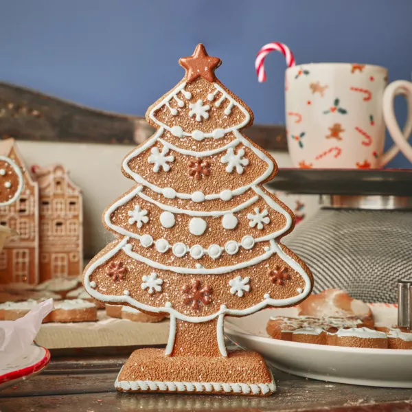 Sapin de Noël à poser (H17 cm) Gourmandise sucrée Marron et Blanc