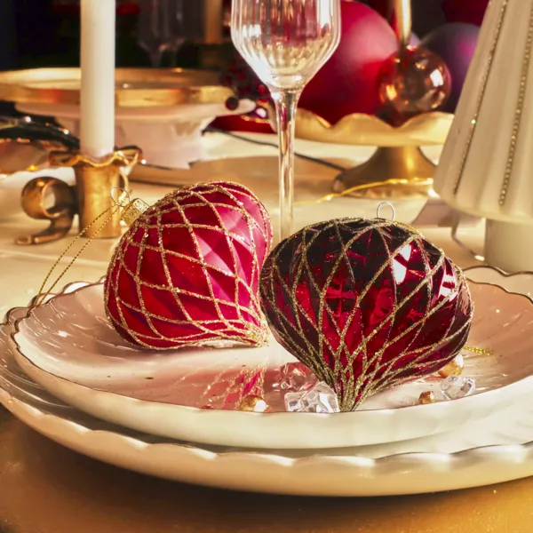 Set van 12 kerstballen (D80 mm) Natale Prezioso Bordeaux