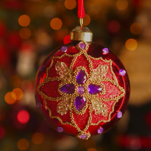 Lot de 3 boules de Nol en verre (D80 mm) Dahlia Violet