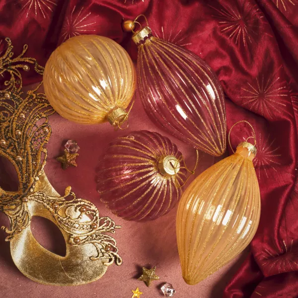 Set di 12 palline di Natale in vetro (D80 mm) glitterate Rosa e perla