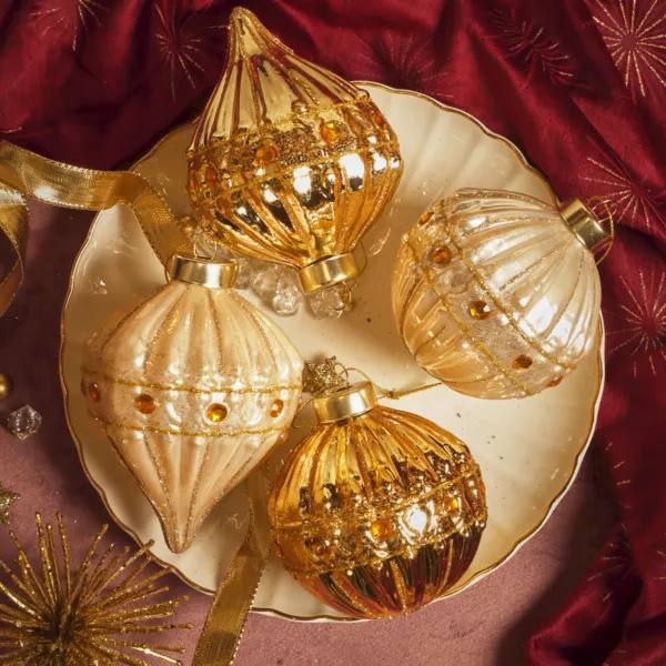 Set di 12 palline di Natale in vetro (D80 mm) Perla di Venezia Oro e perla