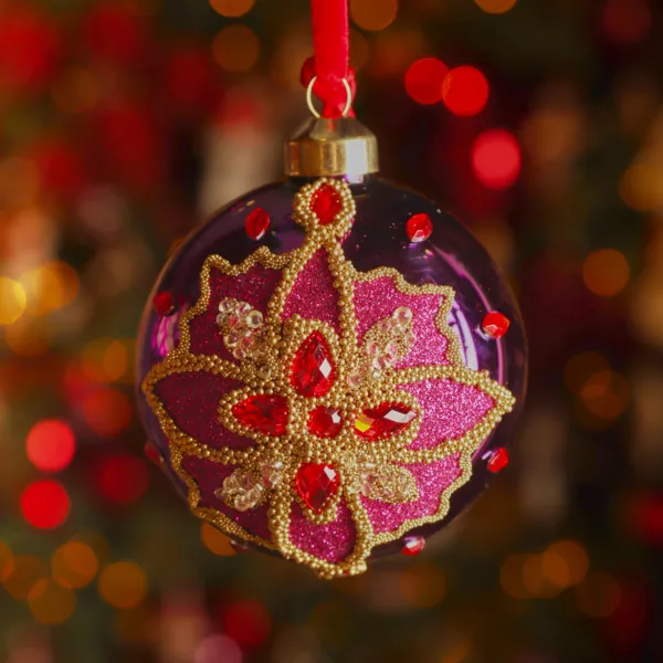 Set von 3 Weihnachtskugeln aus Glas (D80 mm) Dahlia Rot