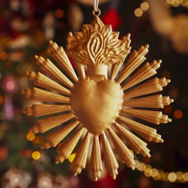 Kersthanger van verouderd goudkleurig metaal (D14 cm) Exvoto Kerst