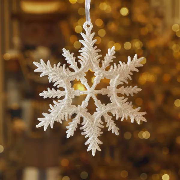 Suspension de Noël (D13 cm) Flocon éclat givré Blanc