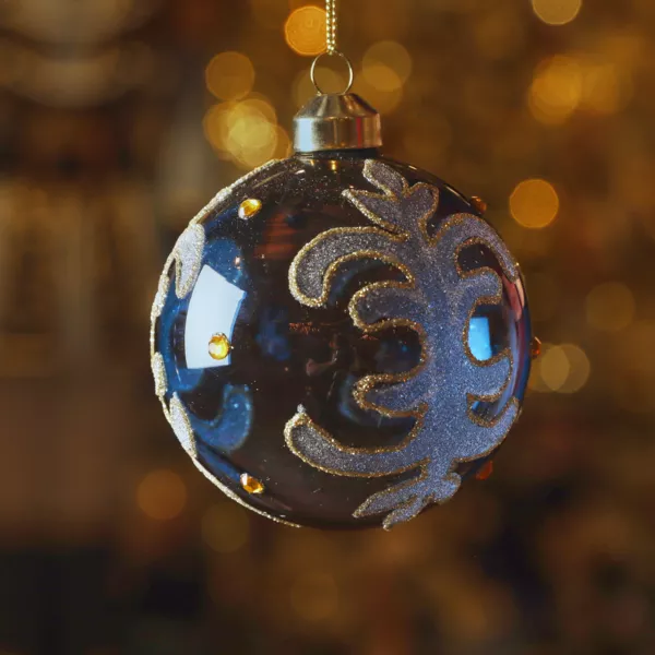 Set van 3 glazen kerstballen (D80 mm) Castel Blauw