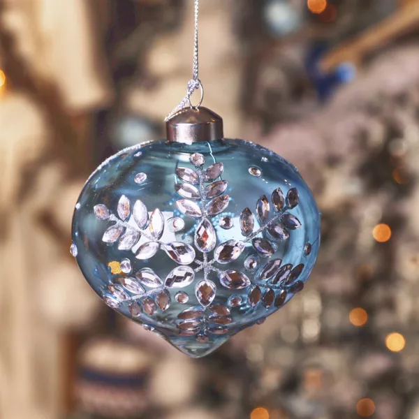 Lot de 2 suspensions de Noël en verre (D100 mm) Éclat de Noël Bleu ciel