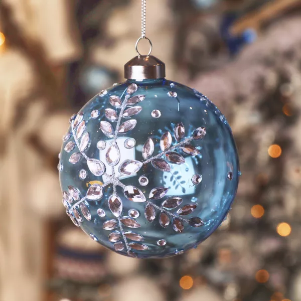 Set von 2 Weihnachtskugeln aus Glas (D100 mm) Diamanteis Himmelblau