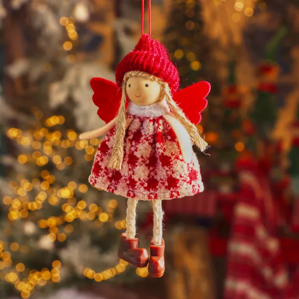 Suspension de Noël (H13 cm) Ange Isy Rouge
