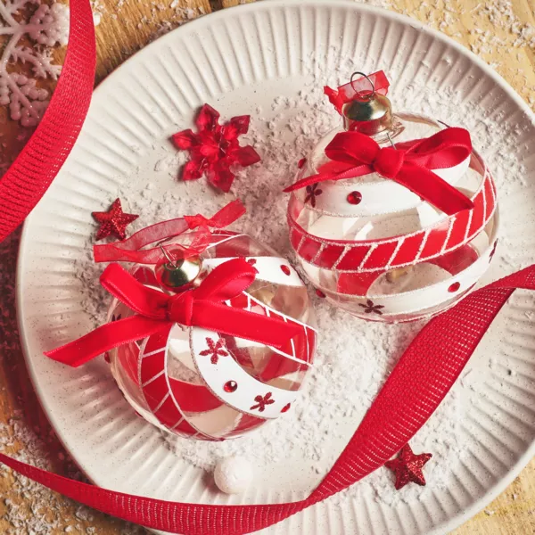 Lot de 12 boules de Noël en verre (D80 mm) Sölden Rouge et blanc