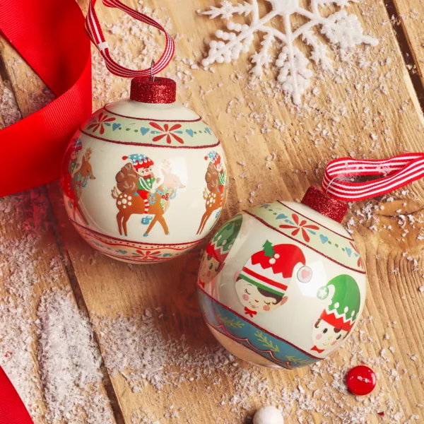 Set di 12 palline di Natale in vetro (D80 mm) Elfi e renne Multicolore