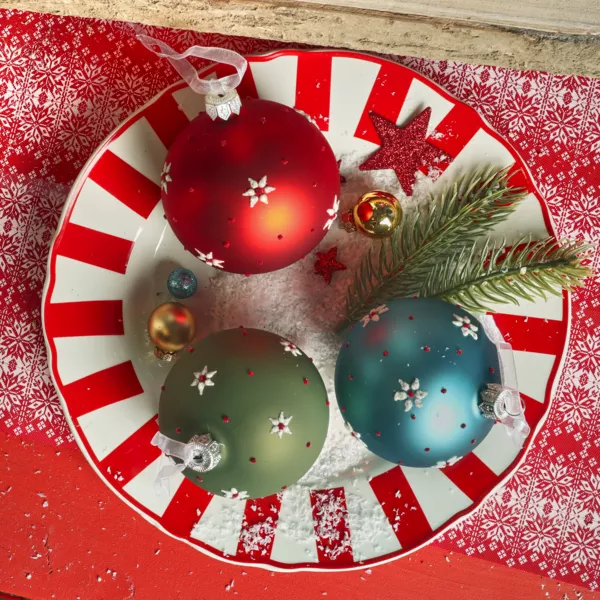 Lot de 6 boules de Noël en verre (D80 mm) Fleurs et pois Multicolore