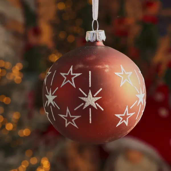 Lot de 6 boules de Nol en verre (D80 mm) Etoiles en fte Brun caf