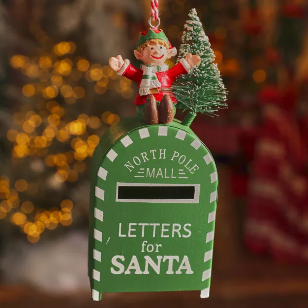 Kerstophanging in metaal (H10 cm) Huisje en ski Groen