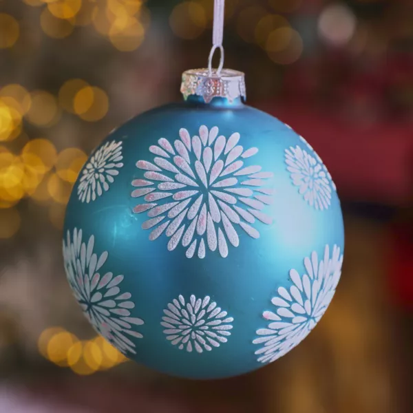 Lot de 12 Boules de Noël en verre (D100 mm) Eclats célestes Bleu pétillant