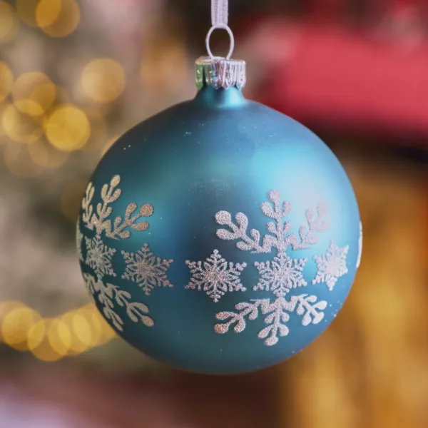 Lot de 6 boules de Noël en verre (D80 mm) Flocon de neige Bleu pétillant