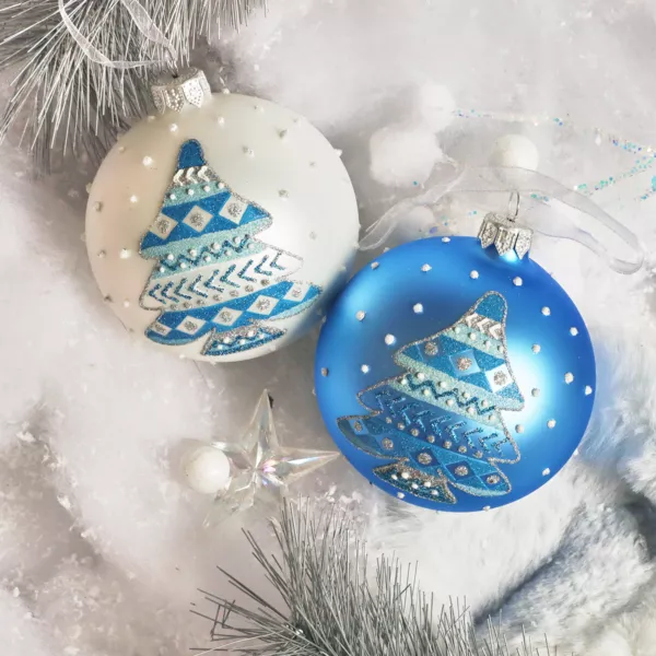 Lot de 6 boules de Noël en verre (D80 mm) Sapin nordique Bleu ciel