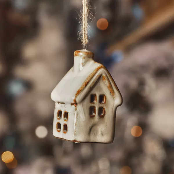 Suspension de Noël en porcelaine (H7 cm) Maison douce Ivoire