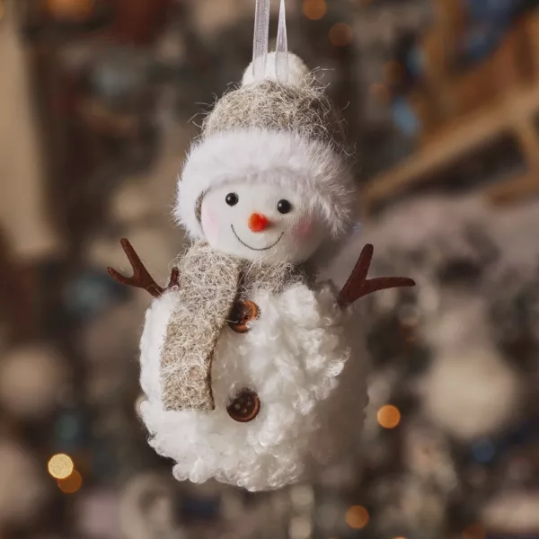 Kerstophanging (H13 cm) Sneeuwpop Glacy Grijs