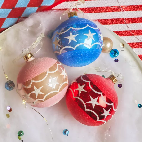 Lot de 6 boules de Noël en verre (D80 mm) Cirque d'étoile Multicolore