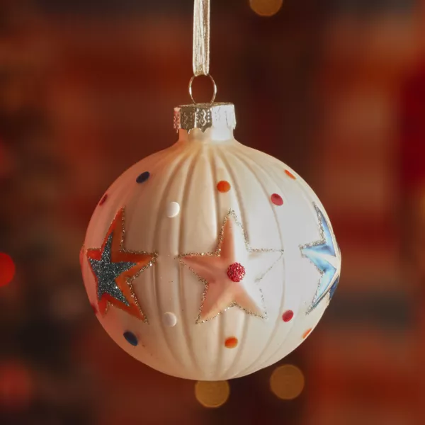 Set di 3 palline di Natale in vetro (D80 mm) Circo stellato Perla