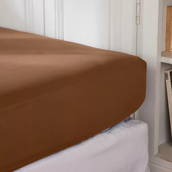 Drap housse percale de coton (200 x 200 cm) Cali Marron chocolat