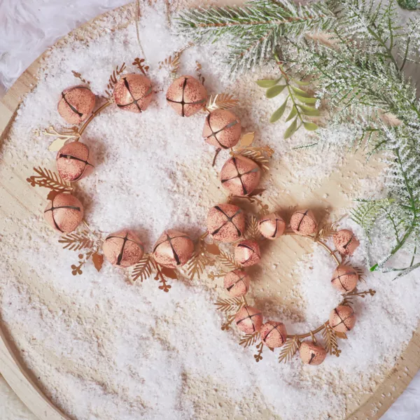 Lot de 2 suspensions en métal (D19 cm) Couronne de clochettes Rose et or