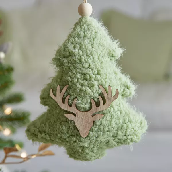 Suspension de Noël en bois (H15 cm) Sapin fourrure Vert menthe