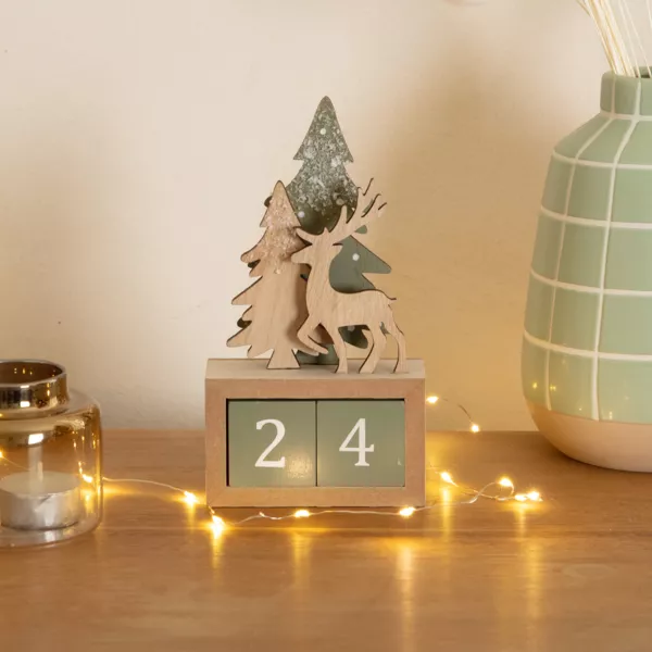 Calendrier de Noël cubes en bois (H18 cm) Cerf Naturel