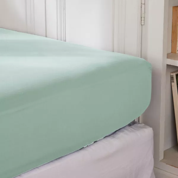 Drap housse percale de coton (200 x 200 cm) Cali Vert eucalyptus