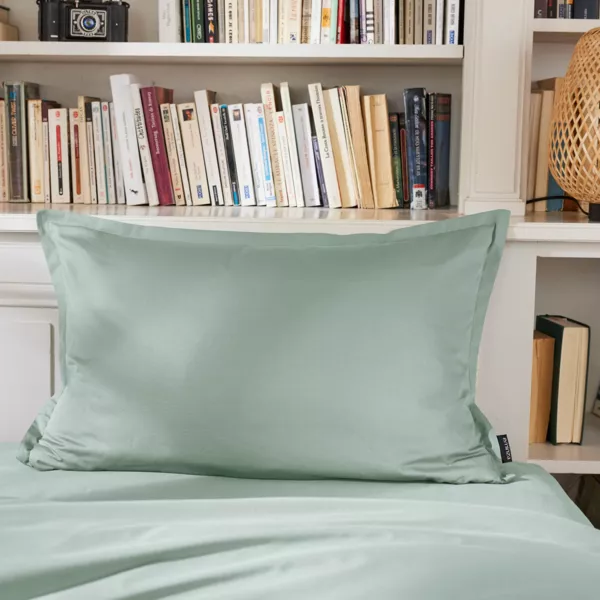 Taie d'oreiller rectangulaire percale de coton (50 x 80 cm) Cali Vert eucalyptus
