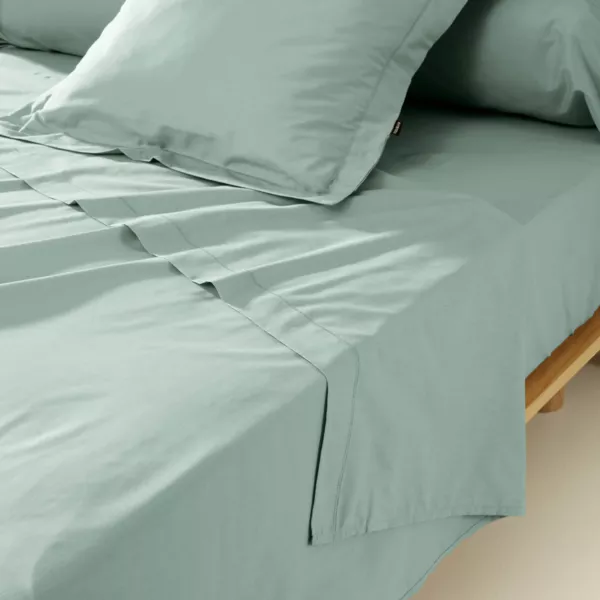 Katoenen percale plat laken (180 x 290 cm) Cali Eucalyptusgroen