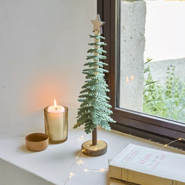 Sapin de Noël en feutrine à poser (H37 cm) Esprit chalet Vert