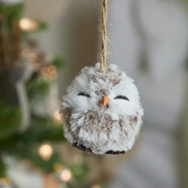 Decorazione natalizia sospesa (H6 cm) Gufo invernale Pelliccia grigia