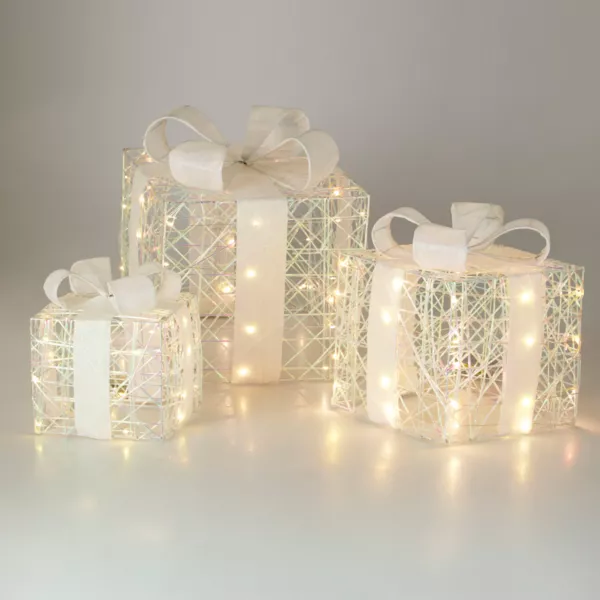 Lot de 3 cadeaux lumineux à piles 90 LED (H20 cm) Lumière d'hiver Blanc chaud