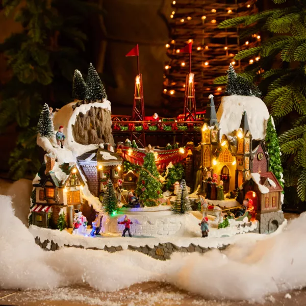 Beleuchtetes Weihnachtsdorf mit Musik Ville festive et Chemin de fer