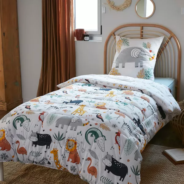 Couette imprimée enfant coton et une taie d'oreiller (140 x 200 cm) Savane Multicolore