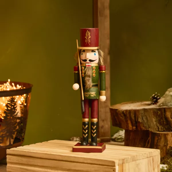 Casse-noisette en bois (H38 cm) Timothé la royauté Vert et bordeaux