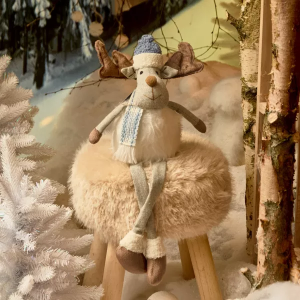 Kerst rendier met flexibele benen (H51 cm) Stan Grijs en witte vacht