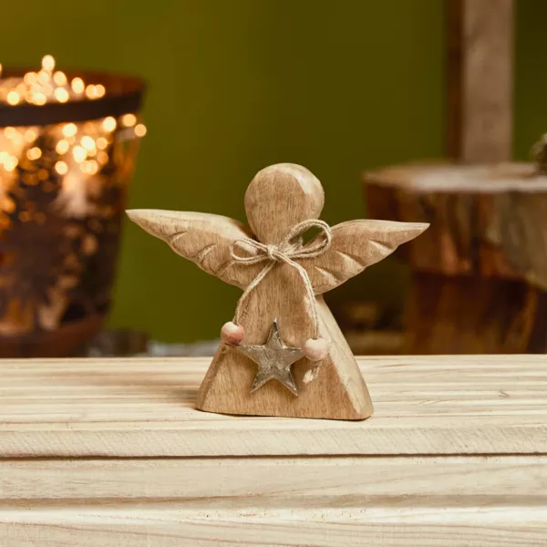 Houten Kerstengel om neer te zetten (H14 cm) Sweety Naturel