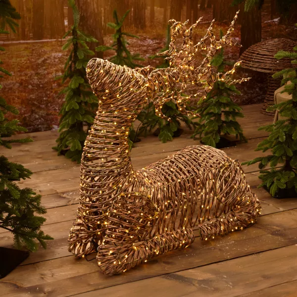 Lysende rensdyr 630 Led (H88 cm) Stan flettet resin Brun og Varm hvid