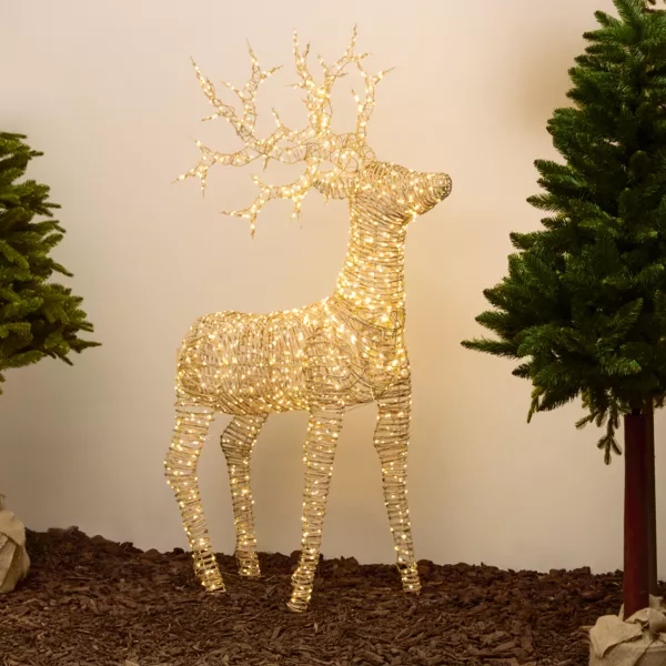 Renne lumineux 630 Led (H88 cm) Dan résine tressée Naturel et Blanc chaud