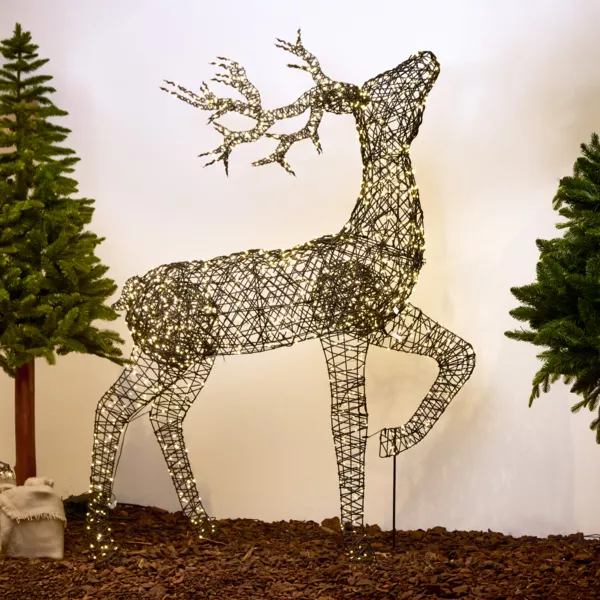 Verlicht rendier 1320 Micro LED (H200cm) Glenn gevlochten hars Bruin Warm wit