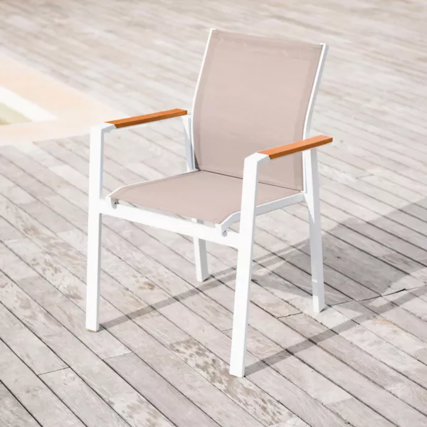 Stapelbarer Gartenstuhl mit Armlehnen Bali Aluminium - Wei�