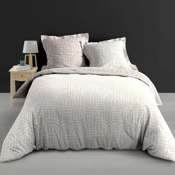 Funda de edredón y dos fundas de almohada de percal de algodón (260 x 240 cm) Eliot Beige