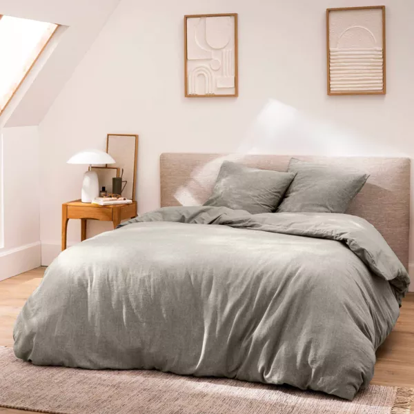 Housse de couette et deux taies d'oreiller coton (260 x 240 cm) Meline Gris anthracite