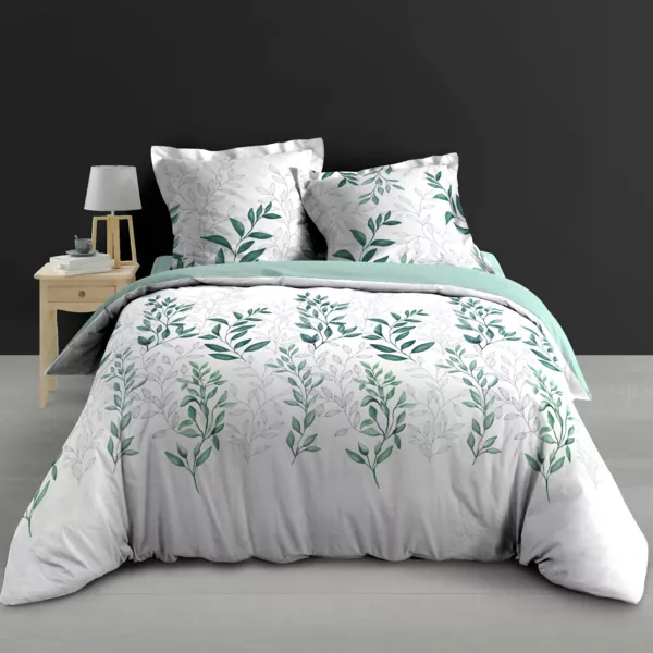 Housse de couette et deux taies d'oreiller percale de coton (240 x 220 cm) Wendy Verte