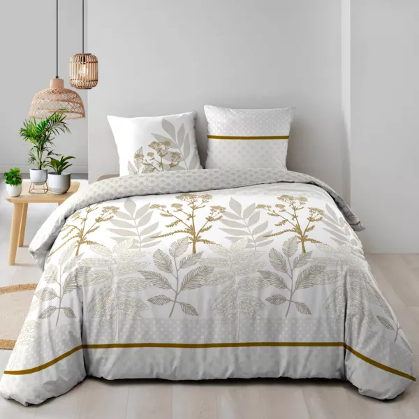 Housse de couette et deux taies d'oreiller coton (260 x 240 cm) Raoni Beige