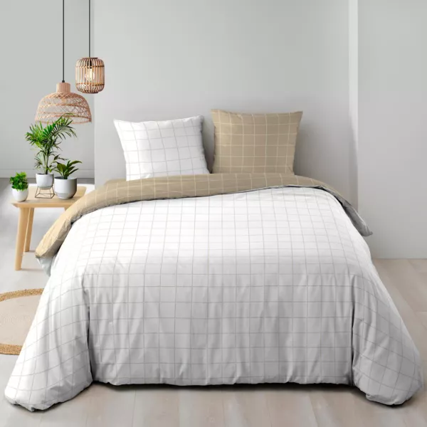 Housse de couette et deux taies d'oreiller en coton (260 x 240 cm) Cadria Blanc