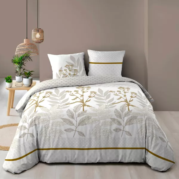 Housse de couette et deux taies d'oreiller en coton (240 x 220 cm) Raoni beige