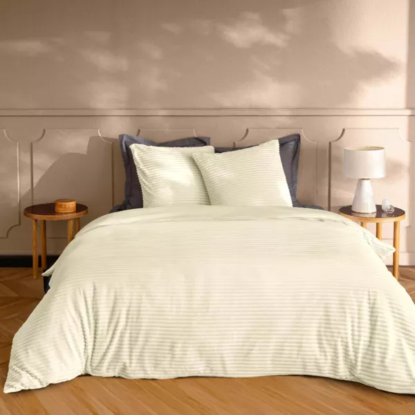 Housse de couette et deux taies d'oreiller flanelle (240 x 220 cm) Veloutea Beige